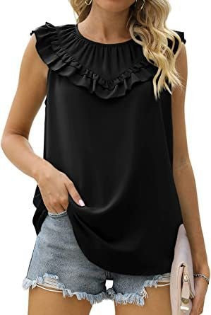 Damen leichtes Rüschenshirt mit elegantem Rundhalsausschnitt R&B