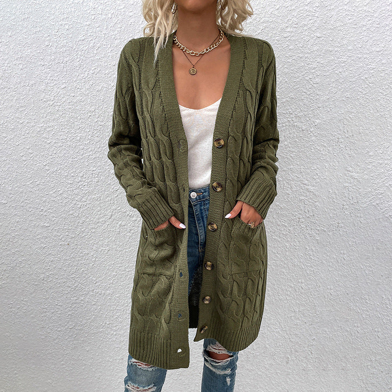 Damen Strickjacke mit tiefem V-Ausschnitt und elegantem Zopfmuster