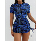 Damen Surfanzug mit stylischem Blumenmuster und kurzem Arm R&B