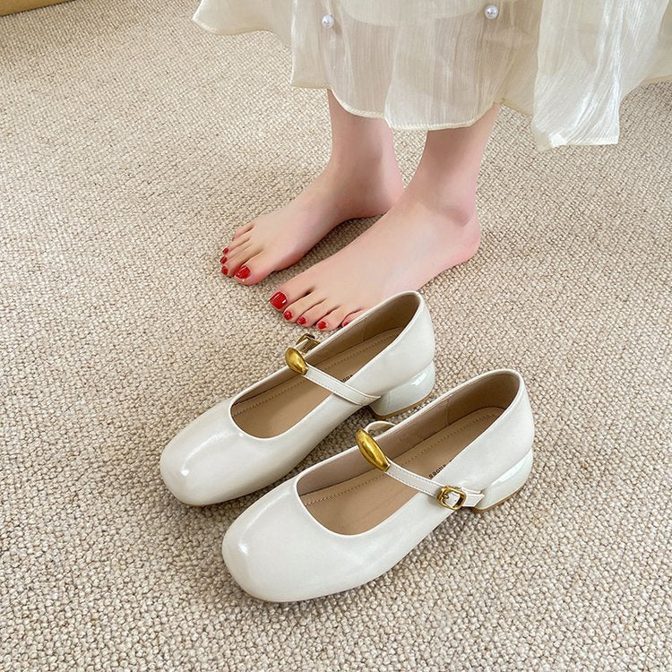 Damen elegante Blockabsatz-Ballerinas mit modischem Riemchen und stabiler Sohle R&B