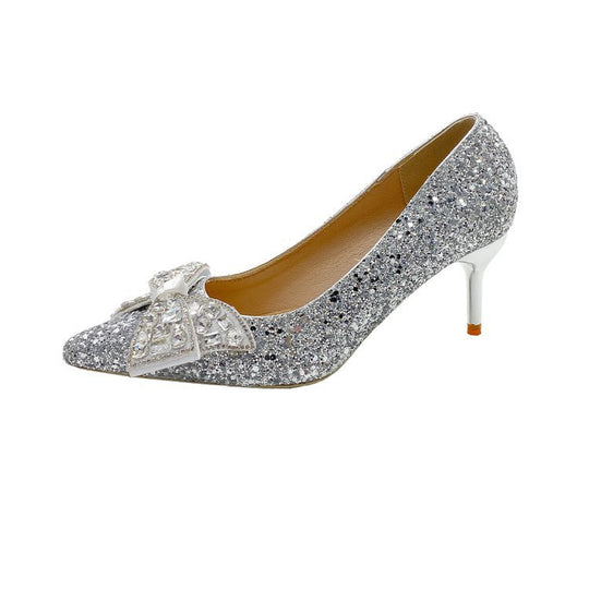 Damen glamouröse Glitzerpumps mit funkelndem Schleifenakzent R&B