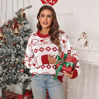 Damen Strickpullover mit fröhlichem Muster und lässigem Schnitt R&B