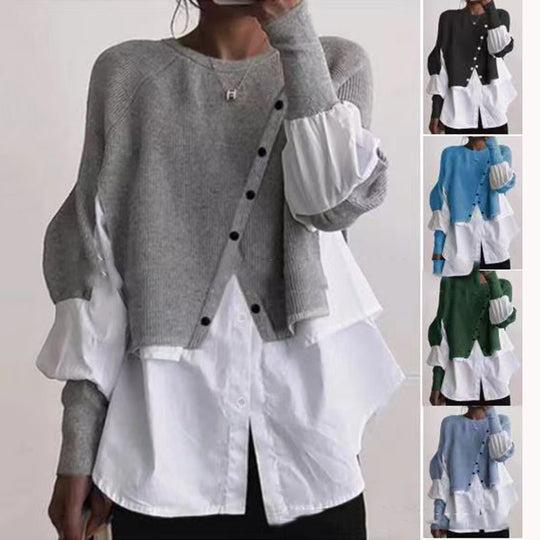 Damen modische Strickjacke mit geknöpften Details und Blusenüberwurf R&B
