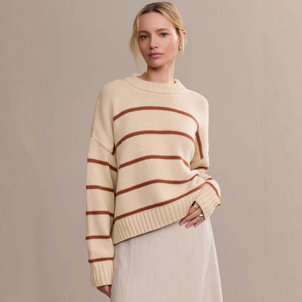 Damen gestrickter Pullover mit breitem Streifenmuster und lässigem Schnitt R&B