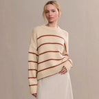 Damen gestrickter Pullover mit breitem Streifenmuster und lässigem Schnitt R&B