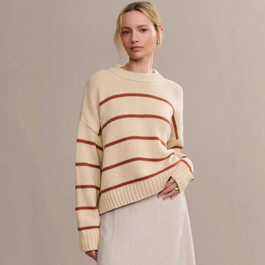 Damen gestrickter Pullover mit breitem Streifenmuster und lässigem Schnitt R&B