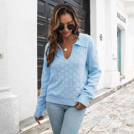 Damen Pullover mit modischem V-Ausschnitt und strukturiertem Muster R&B