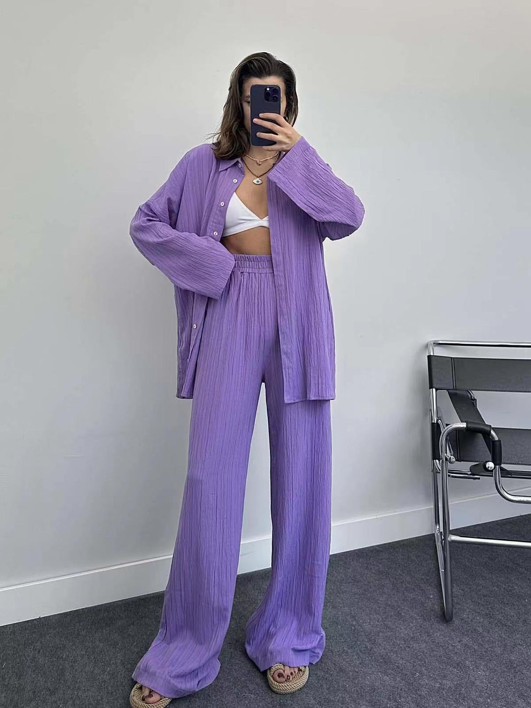 Damen lässiges Übergrößen-Hemd und lockere Hose Set R&B