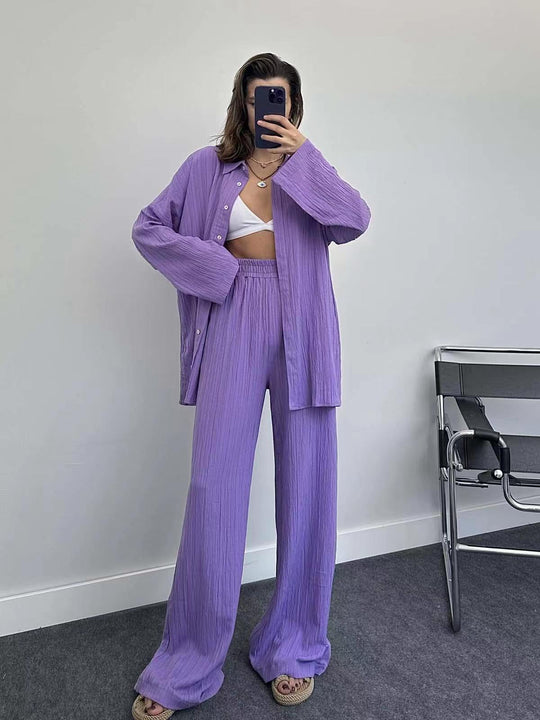 Damen lässiges Übergrößen-Hemd und lockere Hose Set R&B