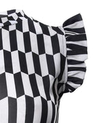 Damen Figurbetontes Kleid mit Rüschendetails und geometrischem Muster R&B
