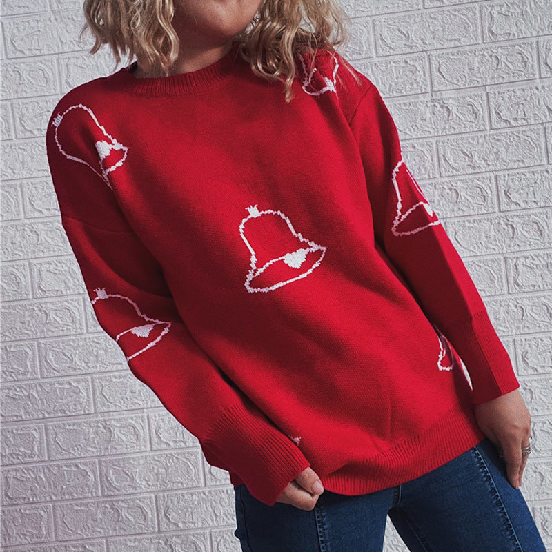 Damen Festlicher Pullover mit fröhlichem Glockenmotiv und lässigem Schnitt R&B