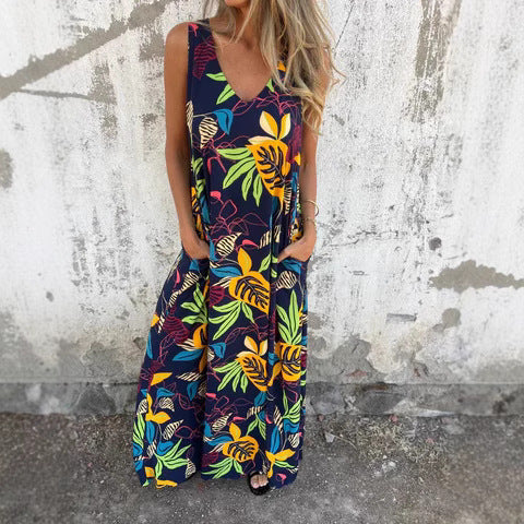 Damen Sommerliches Maxikleid mit buntem Tropenmuster R&B
