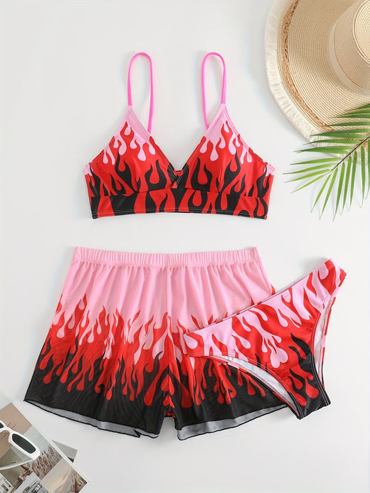 Damen Triangel-Bikini mit aufregendem Flammenmuster R&B
