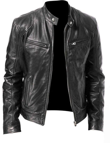 Herren Vegan-Lederblouson mit Stehkragen