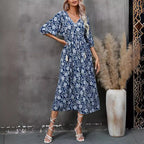 Damen Maxikleid mit grafischem Blumendesign und schwingendem Saum R&B