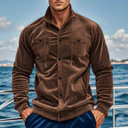Herren nan gerippte Übergangsjacke im Überhemdstil mit Stehkragen Tunnelzug und Pattentaschen R&B