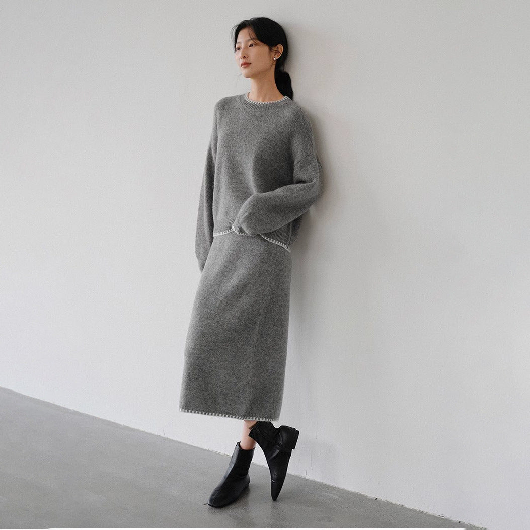 Damen weiches Strickoutfit mit feinen Details und lässigem Schnitt