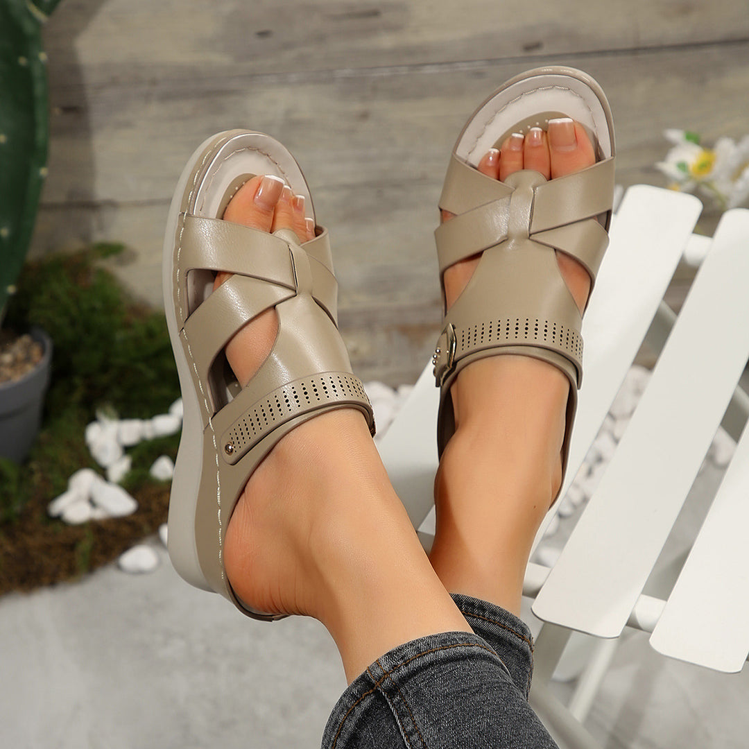 Damen Komfortable Wedge-Pantoletten mit verstellbarem Riemen R&B