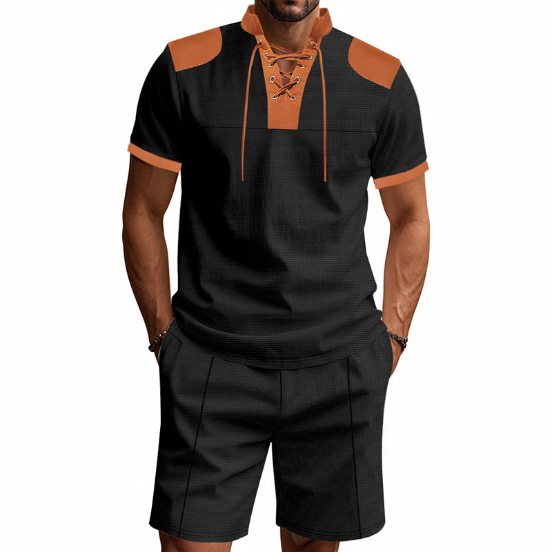 Herren lässiges Sport-Set mit dezenten Kontrastdetails und funktionalem Kragen R&B