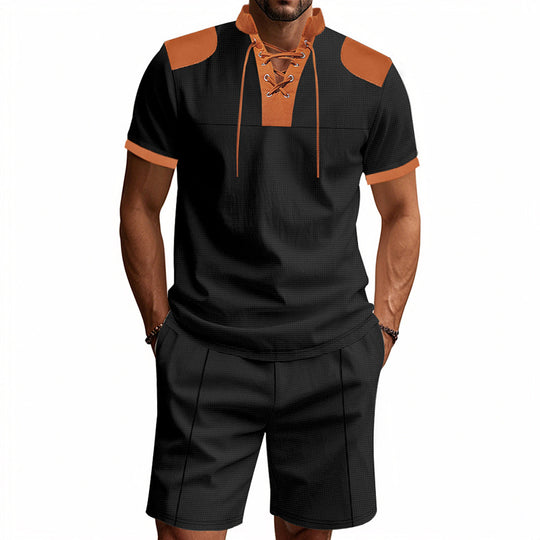 Herren lässiges Sport-Set mit dezenten Kontrastdetails und funktionalem Kragen R&B