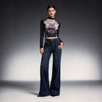 Damen High-Waist Weitbeinerhosen mit angesagtem Aufnäher
