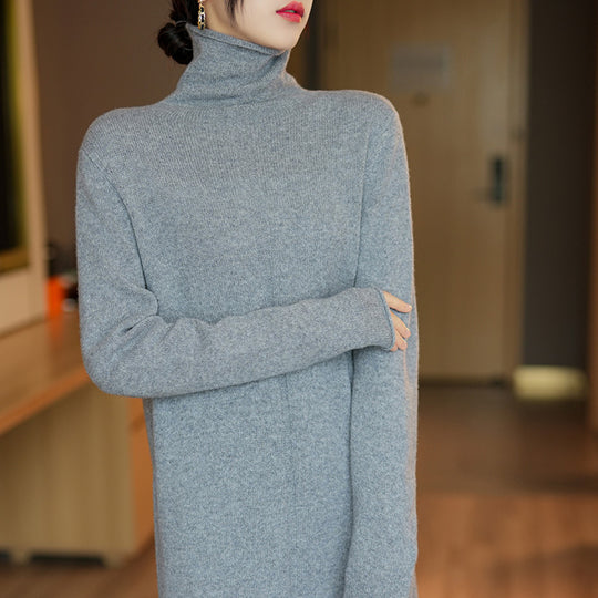 Damen Strickkleid mit hohem Kragen und eleganter Struktur R&B