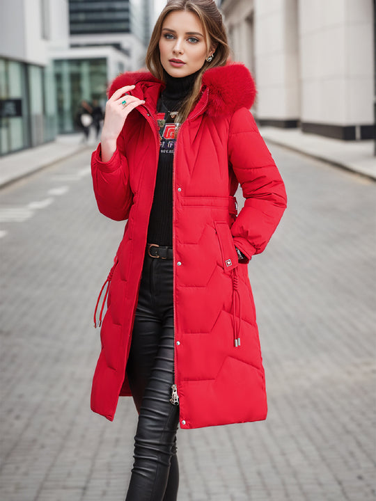 Damen eleganter und isolierter Wintermantel mit abnehmbarem Kunstfellkragen R&B