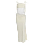 Damen elegantes Wickelmaxikleid mit transparenten Einsätzen und feinen Details R&B