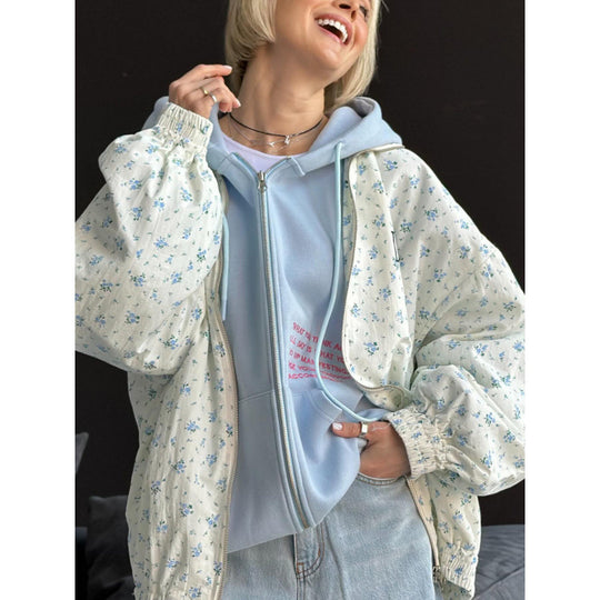 Damen lässige Oversized-Jacke mit floralen Muster R&B