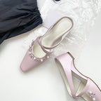 Damen Sling-Heels mit elegantem Perlen- und Blumen-Design