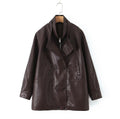 Damen Kunstlederjacke mit breitem Revers und praktischen Taschen R&B