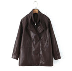 Damen Kunstlederjacke mit breitem Revers und praktischen Taschen R&B