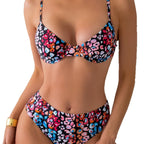 Damen Hochgeschnittenes Bikini-Set mit buntem Leopardenmuster R&B