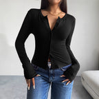 Damen Langarmshirt mit modischer Knopfleiste und figurschmeichelndem Schnitt R&B