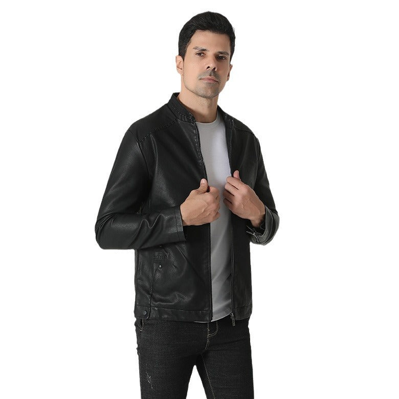 Herren modische Kunstlederjacke mit elastischem Kragen R&B