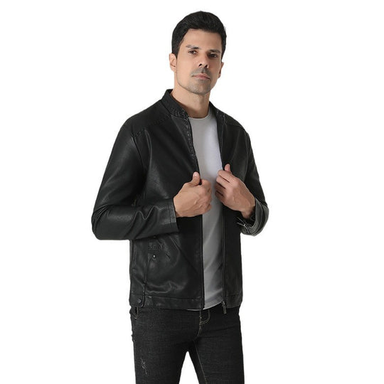 Herren modische Kunstlederjacke mit elastischem Kragen R&B