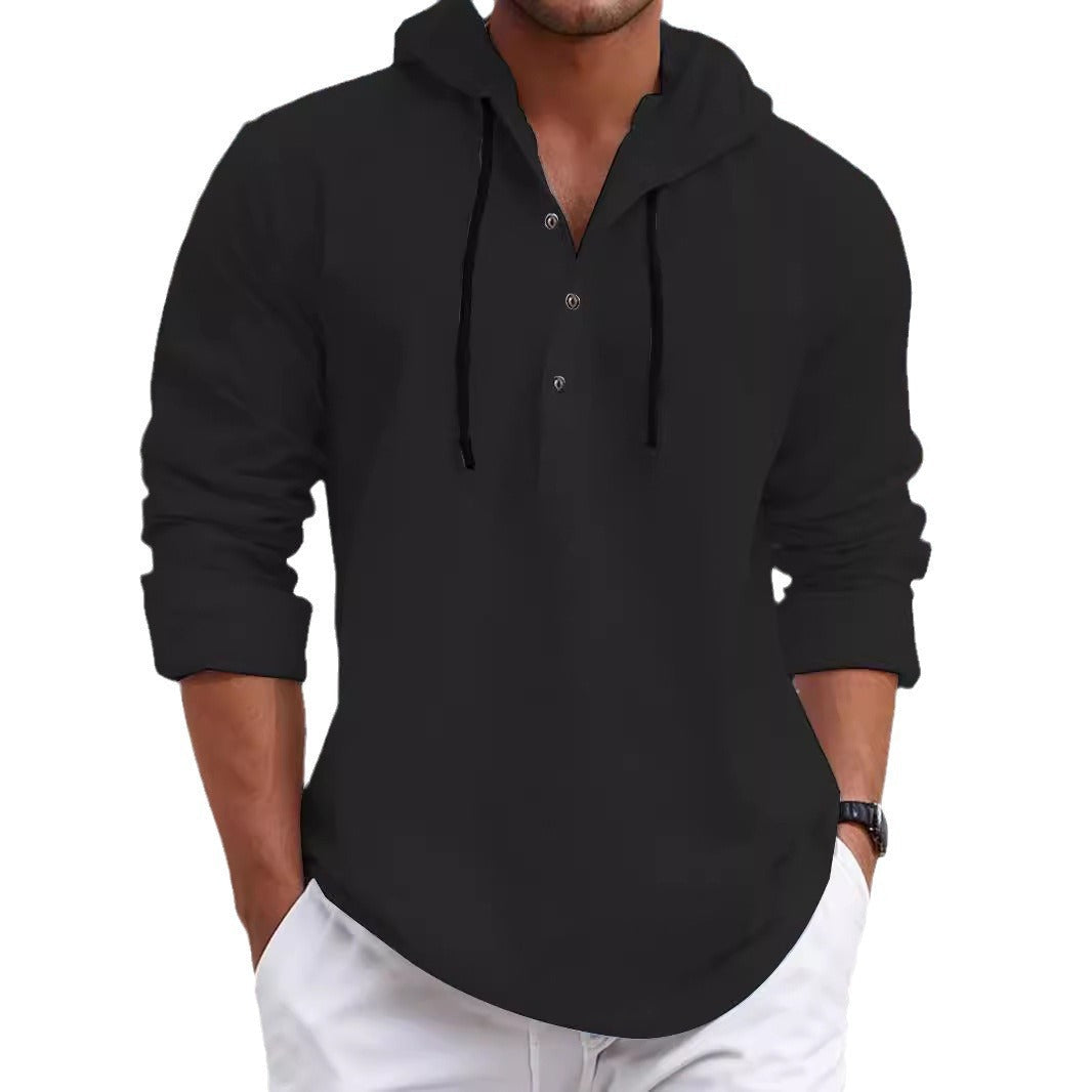 Herren lässiges Kapuzenshirt mit Knopfleiste und atmungsaktiver Struktur R&B