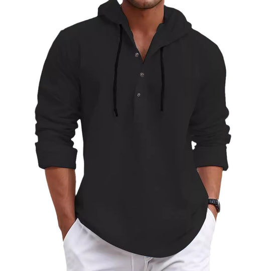 Herren lässiges Kapuzenshirt mit Knopfleiste und atmungsaktiver Struktur R&B