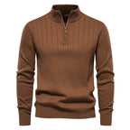Herren Pullover mit eleganter Rippstruktur und halbem Reißverschluss