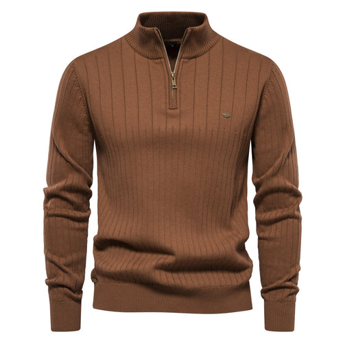 Herren Pullover mit eleganter Rippstruktur und halbem Reißverschluss R&B