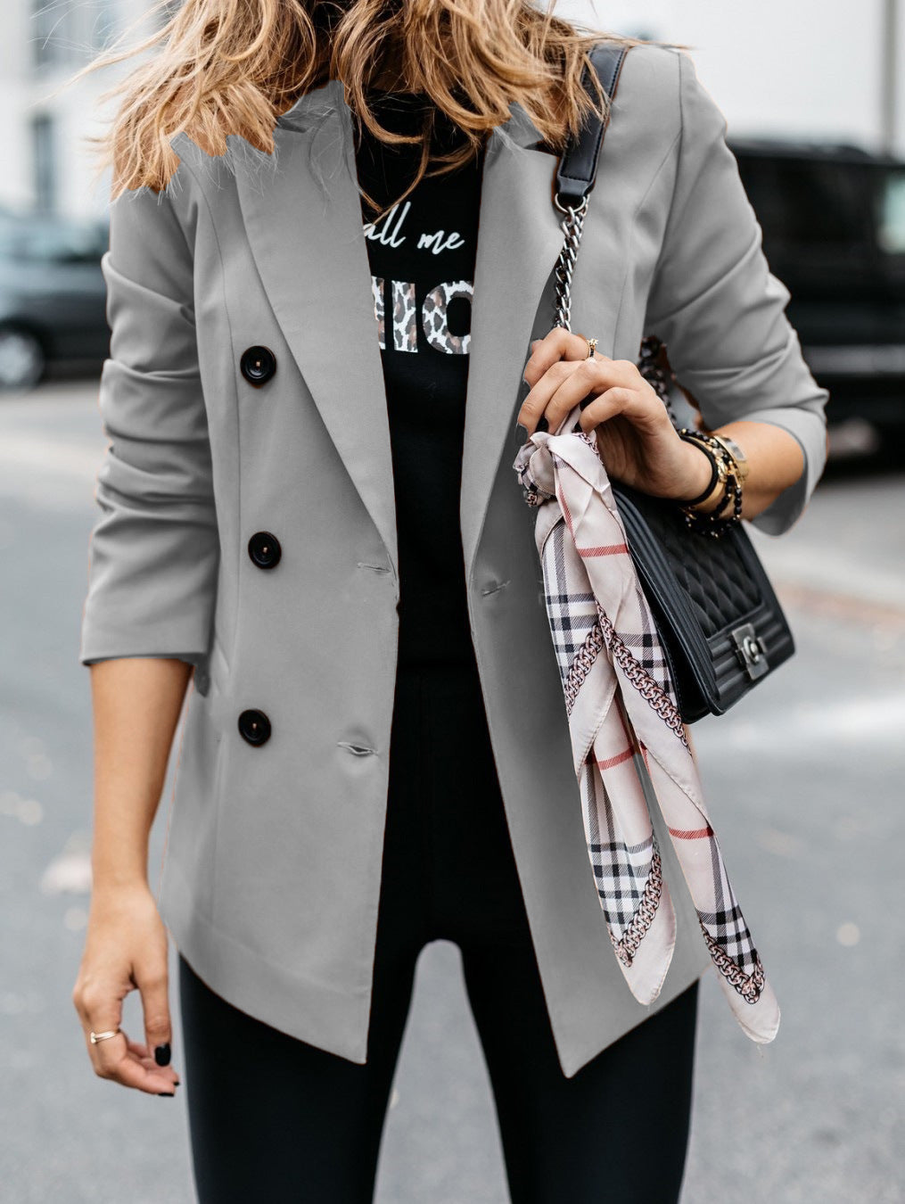 Damen Modischer Doppelreiher-Blazer mit schmaler Silhouette und praktischen Taschen R&B