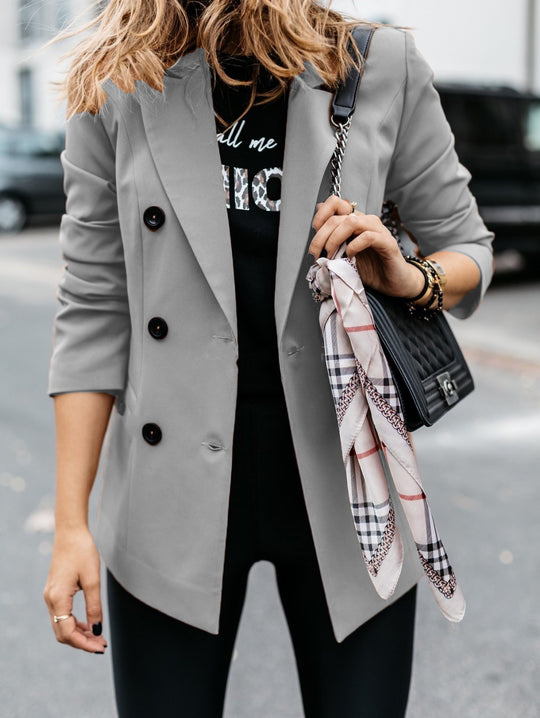 Damen Modischer Doppelreiher-Blazer mit schmaler Silhouette und praktischen Taschen R&B