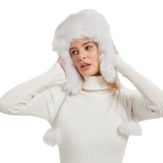 Damen Flauschige Wintermütze mit tierischen Ohren und voluminösem Design R&B