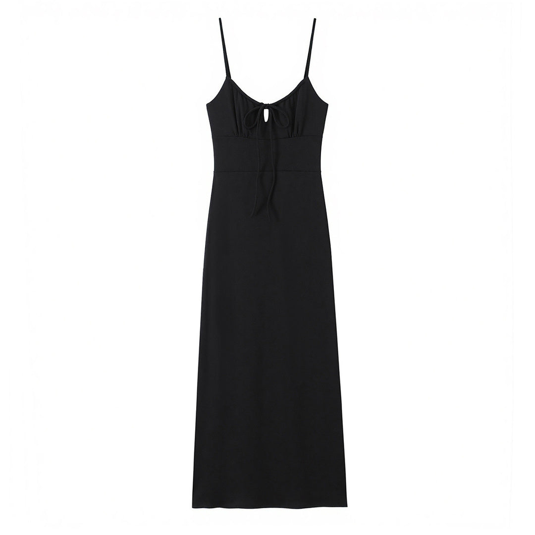 Damen Maxi-Kleid mit tiefem V-Ausschnitt und schmeichelndem Knoten-Design R&B