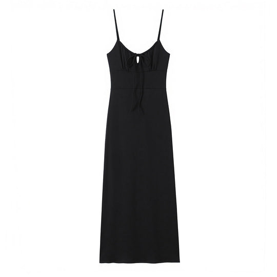 Damen Maxi-Kleid mit tiefem V-Ausschnitt und schmeichelndem Knoten-Design R&B
