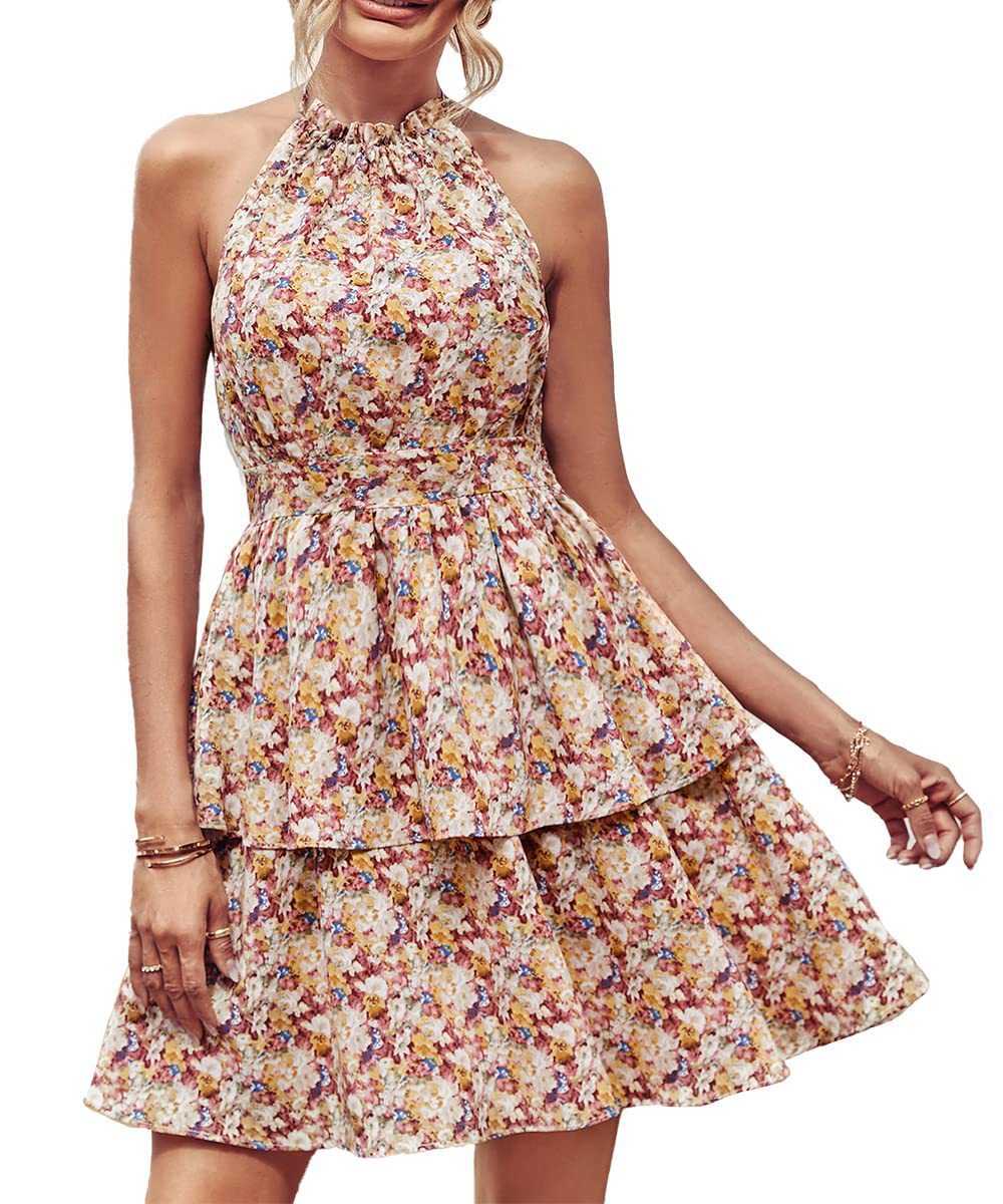 Damen Sommerliches Kleid mit fließendem Rock und floralem Design R&B