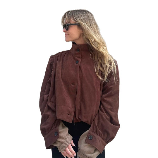 Damen Oversized Wildlederjacke mit voluminösen Ärmeln R&B
