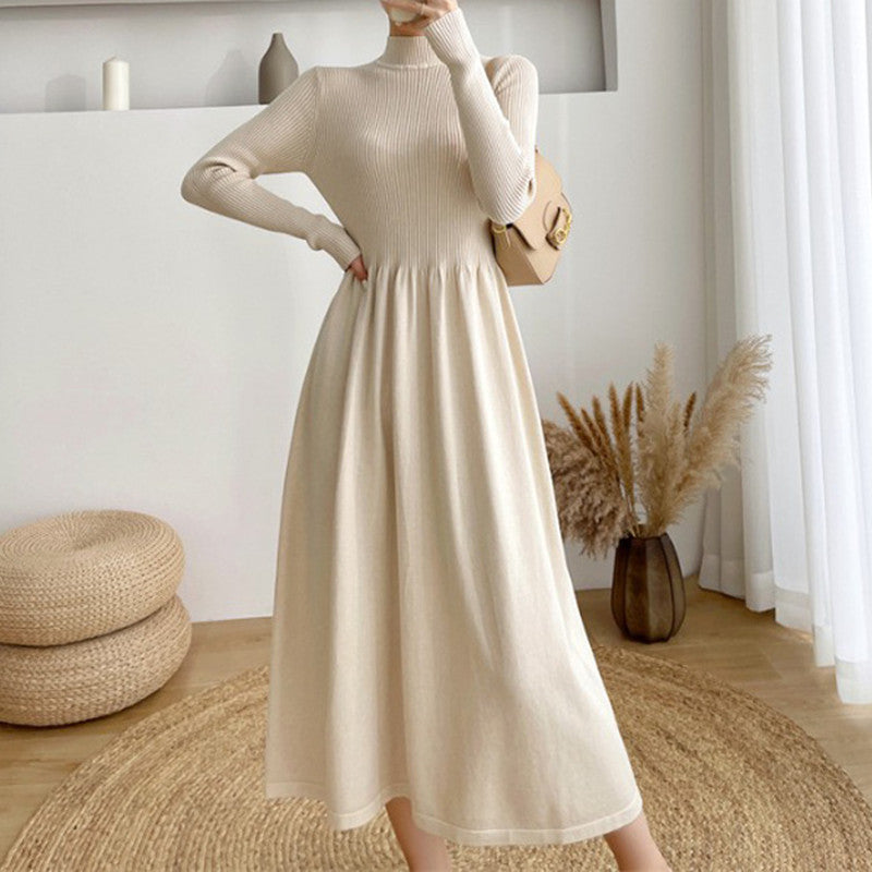Damen Maxi-Kleid mit langem Arm und elastischem Saum