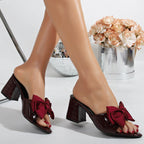 Damen Offene Mules mit dekorativen Schleifen und modernem Blockabsatz R&B