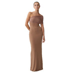 Damen Elegantes und figurbetontes Maxikleid mit einem Schulterdesign und sanften Raffungseffekten R&B